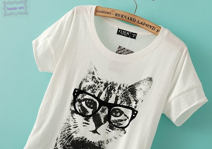 2104 new spring and summer tee glasses cat ladies T-shirt Fashion tops