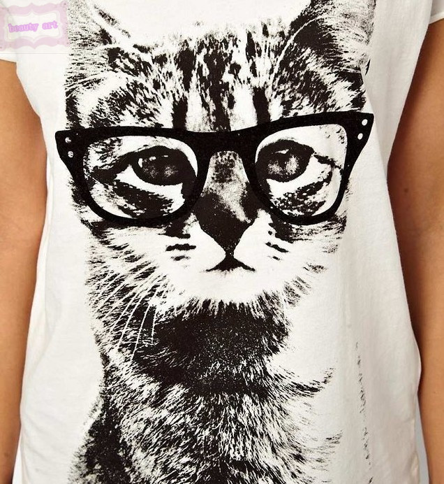 2104 new spring and summer tee glasses cat ladies T-shirt Fashion tops