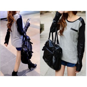 Girls Crewneck Casual Leather Long Sleeve T Shirts Tops