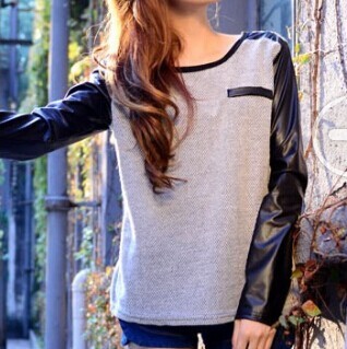 Girls Crewneck Casual Leather Long Sleeve T Shirts Tops