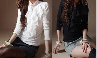 2014 new fashion ladies frills slim collar shirt sexy blouse bottom shirt