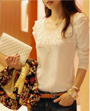 casual shirt lace tops cute elegant long sleeves blouses for lady hot sale