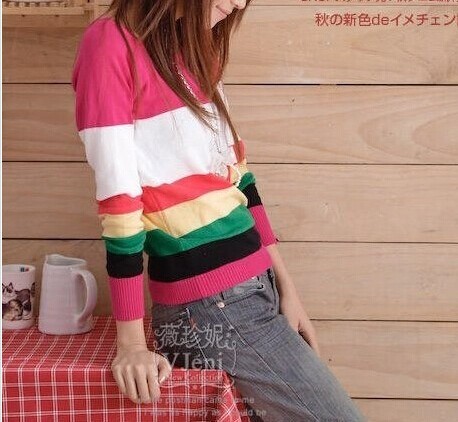 women's preppy style stripe slim long-sleeve sweater basic shirt thin sweater outerwear