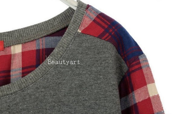lady Long Sleeve plaid Bottoming Shirt pullover woman's sweater