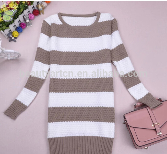 New Arrival O-Neck Knitted Sweaters Lady Long Sleeve Stripe Sweater Pullover JH-SW-050