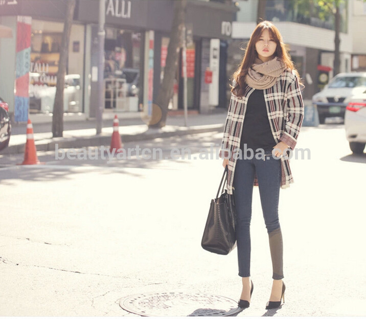 Fashion Plaid Pattern Winter Cardigan Knitted Sweater Women Casual coat JH-SW-058