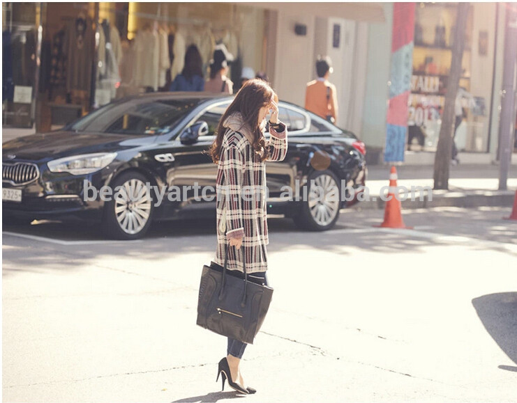 Fashion Plaid Pattern Winter Cardigan Knitted Sweater Women Casual coat JH-SW-058