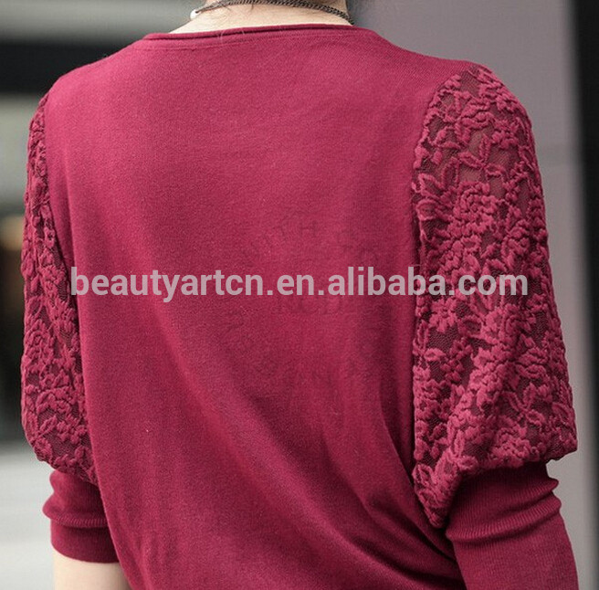 Women Elegant Batwing Lace Hollow Sleeve Sweater Crew Neck Loose Casual Cardigan JH-SW-052