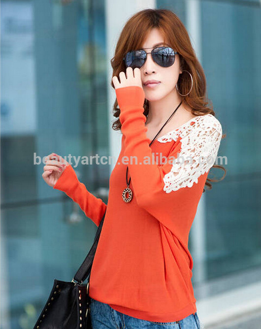 2014 New Autumn Women's Long-sleeve Bats Shirts O-neck Lace Loose Pullover Sweater JH-SW-055