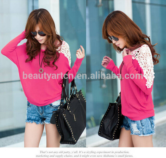 2014 New Autumn Women's Long-sleeve Bats Shirts O-neck Lace Loose Pullover Sweater JH-SW-055