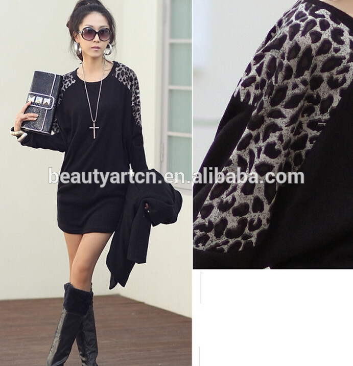 women Leopard printed pullovers dress black & white color JH-SW-062