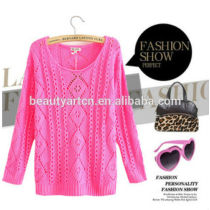 Women Fashion Sweet Candy Color O-Neck Crochet Knit Blouse Pullovers JH-SW-064