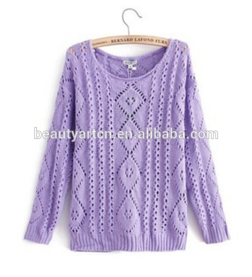 Women Fashion Sweet Candy Color O-Neck Crochet Knit Blouse Pullovers JH-SW-064