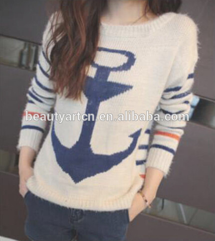 Vintage Women Stripe Navy Anchor Knit Sweaters Pullover Jumper JH-SW-065