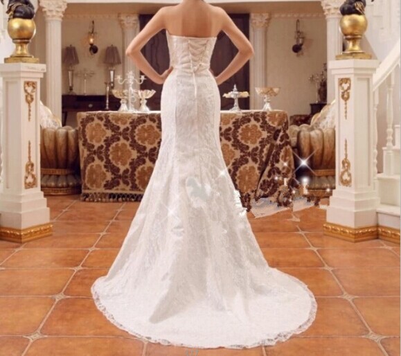 women fashion sexy embroidery lace up mermaid train bridal wedding dress