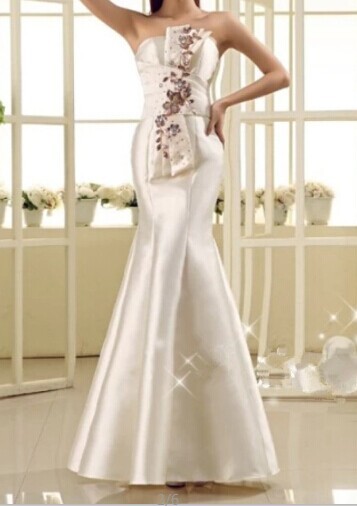 2014 New Sweetheart Mermaid Floor Length Satin Long Evening Dress Prom Dresses