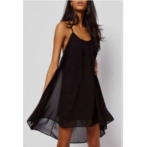 Dress sexy back in fine condole belt metal buckles cross hollow out sleeveless pure color chiffon dress