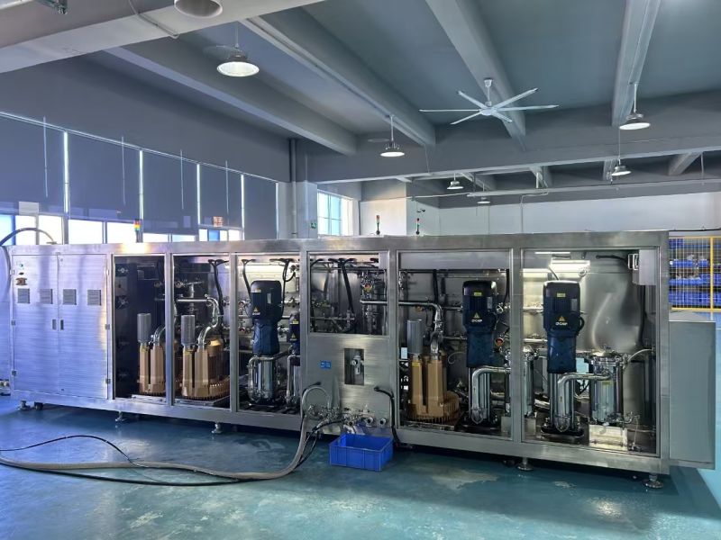 In-line PCBA cleaning machine with wash rinse and hot air drying sections