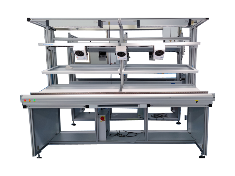Manual insertion conveyor station for hand-placed through-hole components