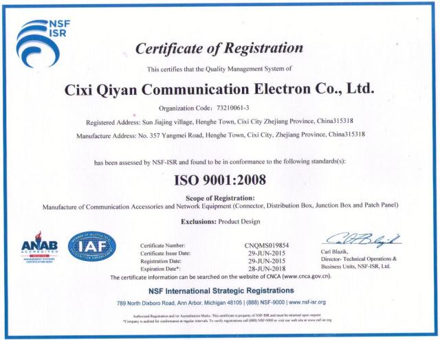 ISO9001:2008 Quality Control System