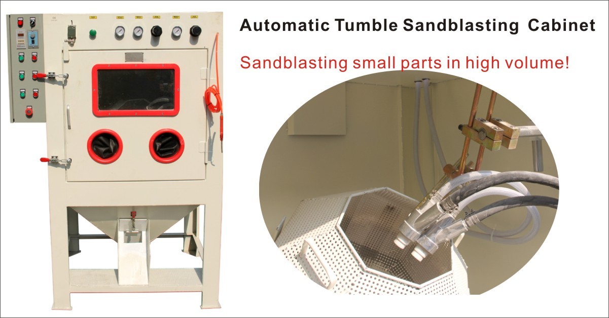 Automatic sandblasting cabinet for small parts