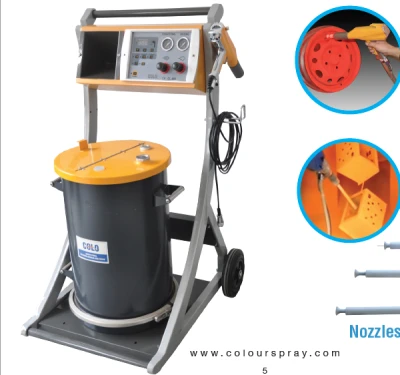 Electrostatic manual powder coating set with long spray nozzles