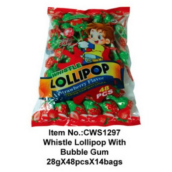 Whistle Lollipop With Bubble Gum