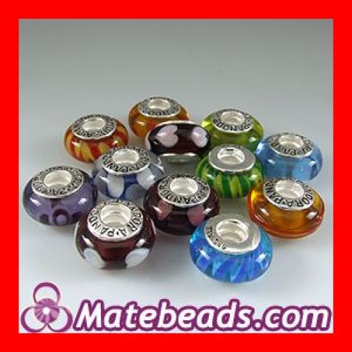 pandora murano glass bead with green flower charms