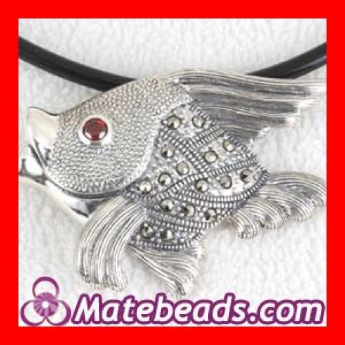 Thai Sterling Silver Fish with Ruby Eye Marcasite Pendant 