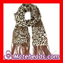 Cheap Printed Leopard Spots Fringe Silk Scarf