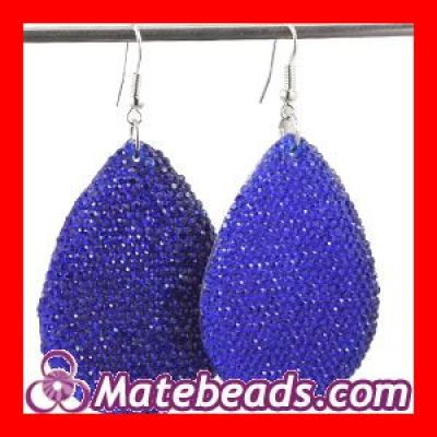 Teardrop Earrings Blue Crystal Bamboo Hoop Earrings