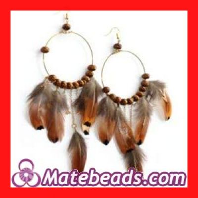 Big Beaded Hoop Feather Earrings Fashion Jewelry