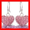 Cheap Fashion Dangling Pave Pink Crystal Heart Shaped Earrings Wholesale