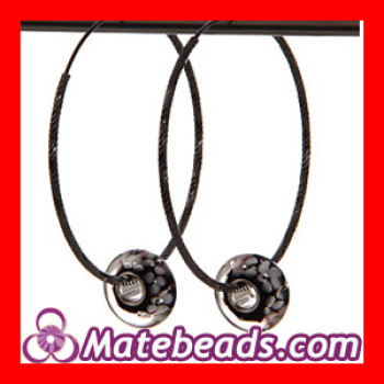 Charm Beads Compatible Sterling Silver Black Hoop Earrings Wholesale
