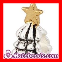 Wholesale Silver Plated Pandora Christmas Tree Charm  Beads With A Gold Star Cheap