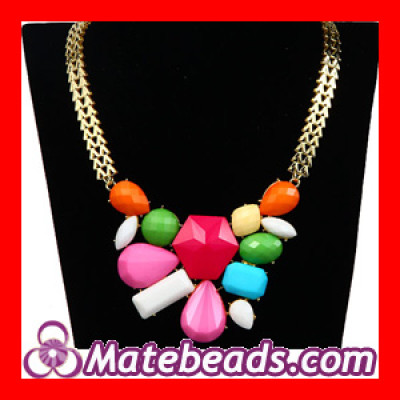 Fashoin Gld Plated Chunky Chain Colorful Statement Necklace Cheap Wholesale