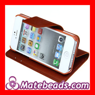 Wholesale Best Quality Brown Leather Wallet Cases For iPhone 5 China For Cheap