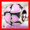 Wholesale Sterling Silver European Pink Enamel Heart Beads