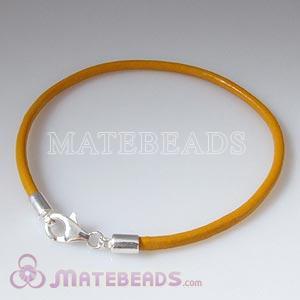 26cm yellow slippy leather bracelet in stering silver lobster clasp 