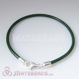 26cm green slippy leather bracelet in stering silver lobster clasp