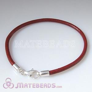 26cm red slippy leather bracelet in stering silver lobster clasp