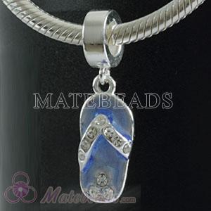 Pandora Style Charms Dangle Blue Slipper with Stone