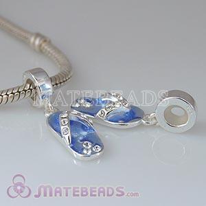 Pandora Style Charms Dangle Blue Slipper with Stone