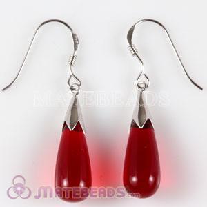 Pandora sterling earrings with red jade stone