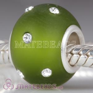 Kera Silver Frosted Glass Bead with Swarovski Crystal Accents