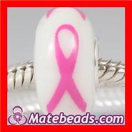 Breast Cancer Awareness Pink Ribbon Murano Glass Bead 925 Sterling Pandora Compatible.