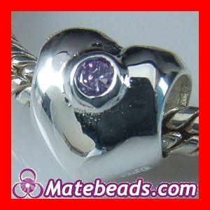 pandora sterling puffy heart with purple cz stone beads