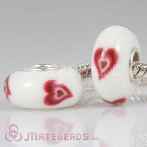 Murano Glass Printed Red Heart Bead charms