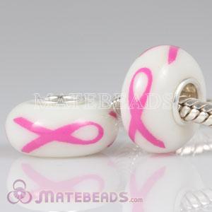 Breast Cancer Awareness Pink Ribbon Murano Glass Bead 925 Sterling Pandora Compatible