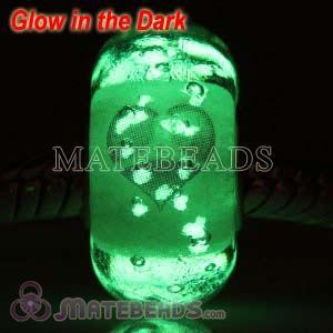 Murano Glass Painted Heart Fluorescent Bead 